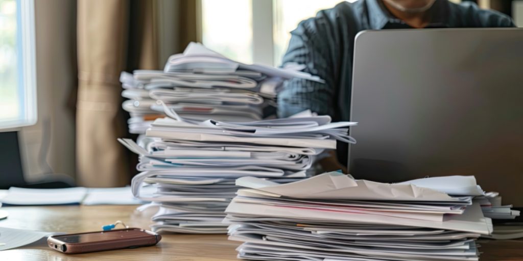 Piles of documents ready for shredding service in Tucson